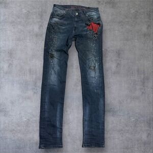 Salvatore Galliano Men's Slim Fit Black Jeans Size 36x33 Distressed